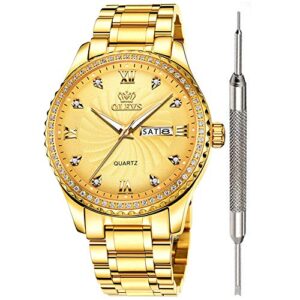 olevs gold watches for men waterproof men gold watches diamond luxury best watches for men calendar date analog quartz watch stainless steel classic wrist watch