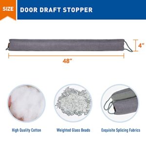 MAGZO Door Draft Stopper 48 Inches, Under Door Weighted Stopper Draft Insulation Seal Snake Door Draft Blocker, Gray