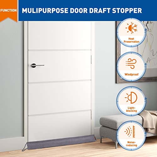 MAGZO Door Draft Stopper 48 Inches, Under Door Weighted Stopper Draft Insulation Seal Snake Door Draft Blocker, Gray