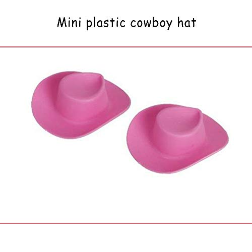 Acxico 10pcs Plastic Mini Miniature Cute Western Cowgirl Pink Cowboy Hat for Doll Dress Up Party Accessories