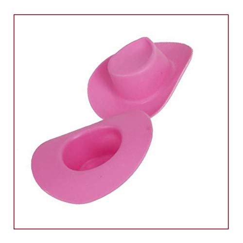 Acxico 10pcs Plastic Mini Miniature Cute Western Cowgirl Pink Cowboy Hat for Doll Dress Up Party Accessories