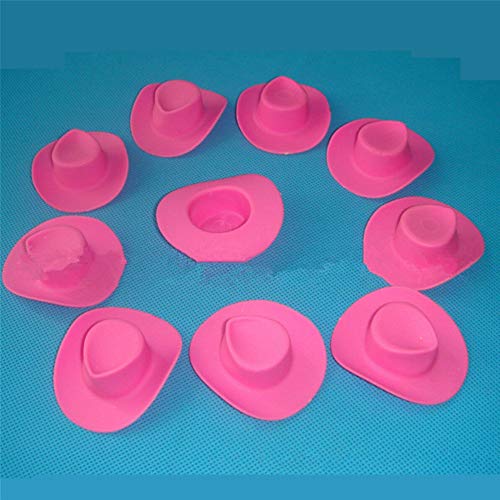 Acxico 10pcs Plastic Mini Miniature Cute Western Cowgirl Pink Cowboy Hat for Doll Dress Up Party Accessories