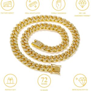 HUITIAN Women Mens Cuban Link Chain Gold Silver Bling Miami Cuban Necklace Diamond Chain for Men Iced-Out Hip Hop Jewelry