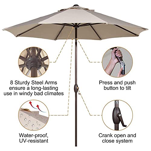 Grand patio 9 FT Enhanced Aluminum Patio Umbrella, UV Protected outdoor Umbrella with Auto Crank and Push Button Tilt, Beige