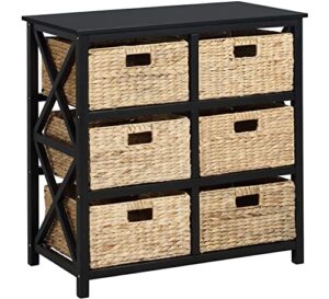 ehemco 3 tier x-side end storage cabinet with 6 wicker baskets, black