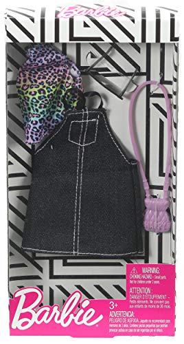 Barbie Clothes Black Denim Jumper and Animal Print Top, Plus 2 Accessories Dolls, Gift for 3 to 7 Year Olds