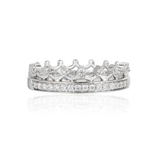 Jewelili Enchanted Disney Fine Jewelry Sterling Silver 1/5 Cttw Majestic Princess Crown Ring, Size 7