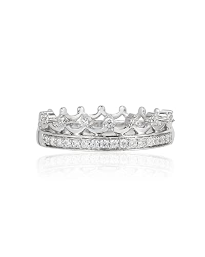 Jewelili Enchanted Disney Fine Jewelry Sterling Silver 1/5 Cttw Majestic Princess Crown Ring, Size 7