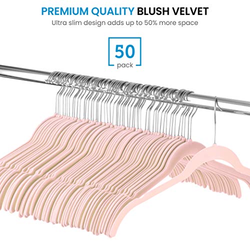 Premium Velvet Shirt Hangers (50 Pack) Non Slip Clothes Hangers, Ultra Slim Hangers Gain 50% Closet Space, 360° Swivel Hook, Clothes Hangers for Tops, Dress Shirts, Blouses, Strappy Dresses, Delicates