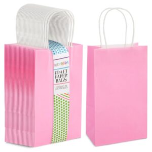 blue panda 25 pack gift bags with handles 5.3x3.2x9 inches, small kraft paper bag for birthday, wedding party favors (pink)