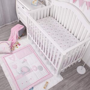 La Premura Baby Elephant Nursery Crib Bedding Set for Girls – Pink Elephant & Love Balloons 3-Piece Standard Size Crib Set, Pink & Gray