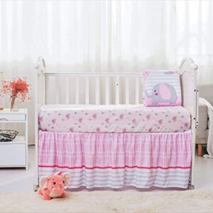 La Premura Baby Elephant Nursery Crib Bedding Set for Girls – Pink Elephant & Love Balloons 3-Piece Standard Size Crib Set, Pink & Gray