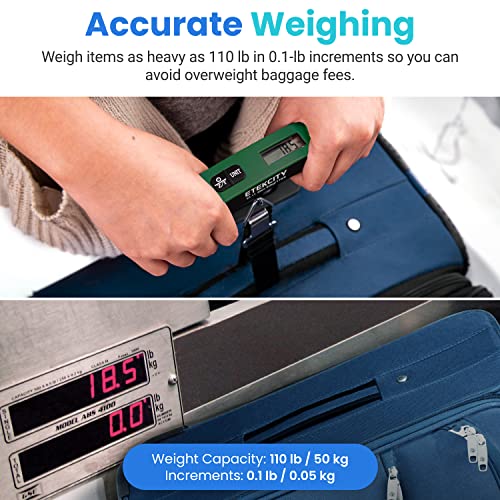 Etekcity Luggage Scale, Digital Weight Scales for Travel Accessories Essentials Suitcases , Portable Handheld Scale with Temperature Sensor, Rubber Paint, 110 Pounds, Battery Included