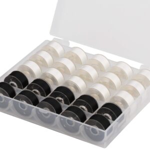 Simthread 25pcs 15White+10Black Prewound Bobbin Thread Size A Class 15 (SA156) 60WT with Clear Storage Plastic Case Box 70D/2 for Brother Embroidery Thread Sewing Thread Machine DIY