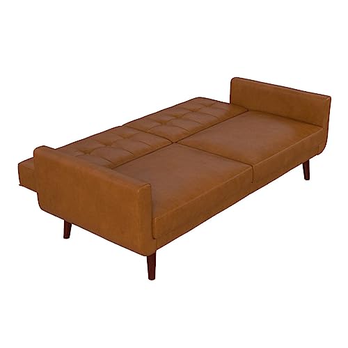 DHP Nia Upholstered Modern, Adjustable Sofa Bed and Couch, Camel Faux Leather Futon