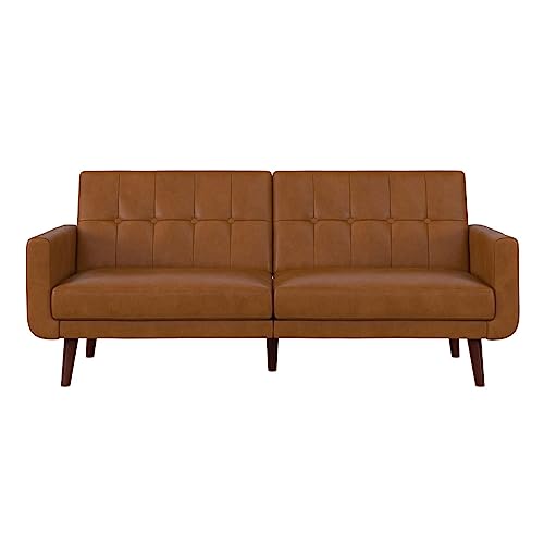 DHP Nia Upholstered Modern, Adjustable Sofa Bed and Couch, Camel Faux Leather Futon