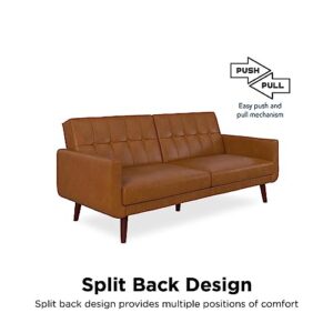 DHP Nia Upholstered Modern, Adjustable Sofa Bed and Couch, Camel Faux Leather Futon