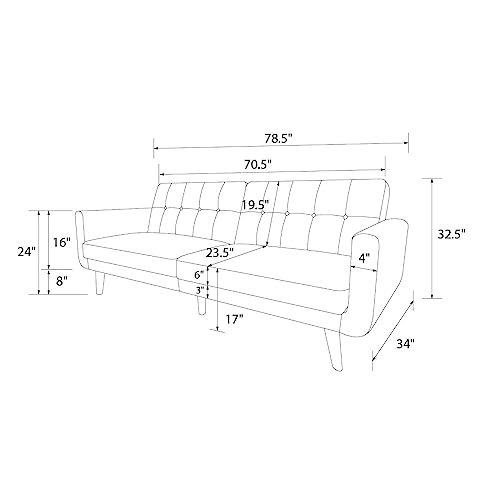 DHP Nia Upholstered Modern, Adjustable Sofa Bed and Couch, Camel Faux Leather Futon