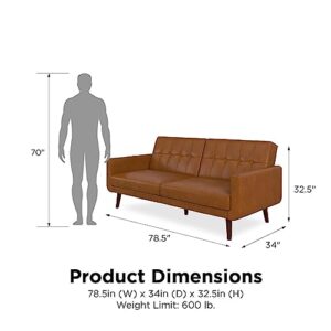 DHP Nia Upholstered Modern, Adjustable Sofa Bed and Couch, Camel Faux Leather Futon