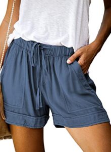 dokotoo womens 2023 fashion comfy holiday beach drawstring casual summer elastic mid waist shorts with pockets blue large