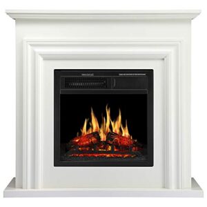 JAMFLY Electric Fireplace with Mantel Package Freestanding Fireplace Heater Corner Firebox with Log & Remote Control,750-1500W, Lvory White…