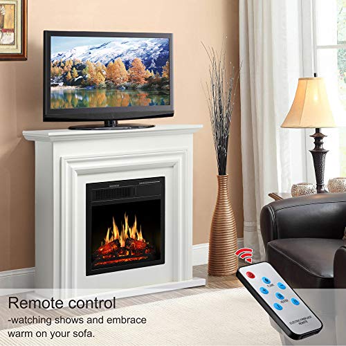 JAMFLY Electric Fireplace with Mantel Package Freestanding Fireplace Heater Corner Firebox with Log & Remote Control,750-1500W, Lvory White…