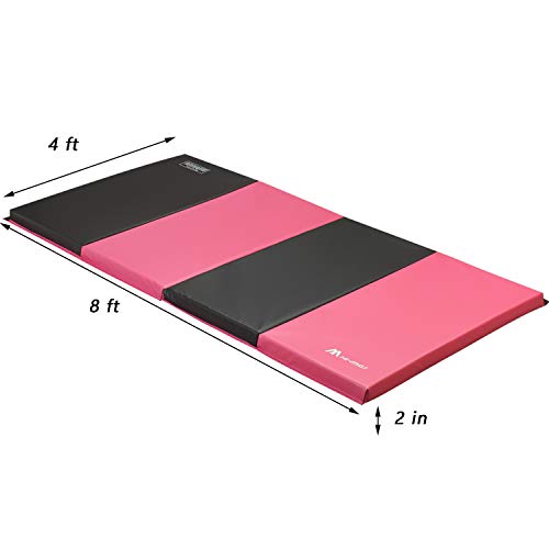 HI-MAT Gymnastics Mat, 3"/2" Super Thick 4' x 6'/4' x 8' Folding Exercise Mat Exercise Aerobics Mats with Carrying Handles Tumbling Mats for Home Gym (red black --4'x8'x2")