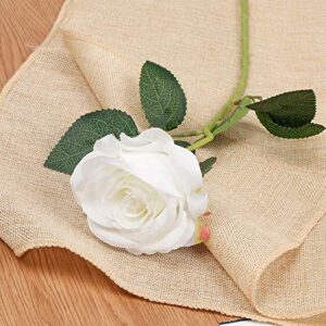 Mocoosy 12 PCS Rose Artificial Flowers, White Silk Roses with Stems Realistic Fake Rose Flower Bouquets for Wedding Arrangement Centerpieces Party Home Table Decorations