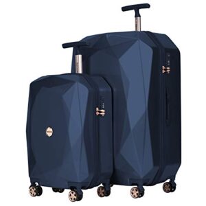kensie women's 3d gemstone tsa lock hardside spinner luggage, midnight blue, 2 piece set (28"/20")