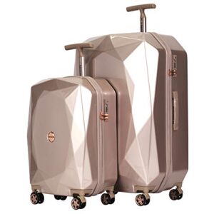 kensie women's 3d gemstone tsa lock hardside spinner luggage, lightweight, telescoping handles, tsa-approved, rose gold, 2 piece set (28"/20")