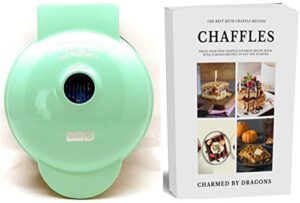dash mini waffle iron 4" with the best keto chaffle recipe book and journal by charmed by dragons (4 inch mini aqua)
