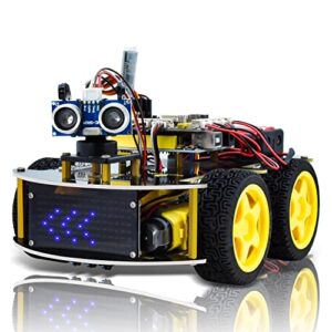 keyestudio smart car robot,4wd programmable diy starter kit for arduino for uno r3,electronics programming project/stem educational/science coding robot for teens adults,15+
