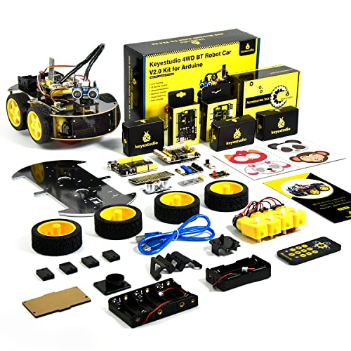 KEYESTUDIO Smart Car Robot,4WD Programmable DIY Starter Kit for Arduino for Uno R3,Electronics Programming Project/STEM Educational/Science Coding Robot for Teens Adults,15+