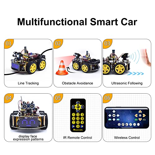 KEYESTUDIO Smart Car Robot,4WD Programmable DIY Starter Kit for Arduino for Uno R3,Electronics Programming Project/STEM Educational/Science Coding Robot for Teens Adults,15+