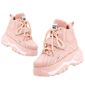 ANUFER Women's Goth Punk High Top Platform Chunky Sneakers Lace Up Wedgel Heel Dad Shoes Pink SN02924 US7.5