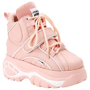 ANUFER Women's Goth Punk High Top Platform Chunky Sneakers Lace Up Wedgel Heel Dad Shoes Pink SN02924 US7.5