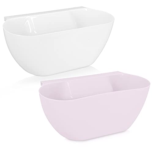 Navaris Hanging Kitchen Waste Bins - Over-Cabinet Garbage Bowl Holder Trash Containers to Collect Counter Food Scraps Compost - Set of 2 in White/Pink