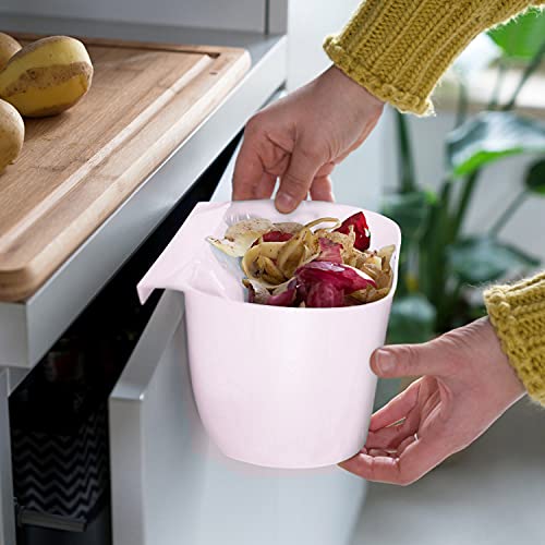 Navaris Hanging Kitchen Waste Bins - Over-Cabinet Garbage Bowl Holder Trash Containers to Collect Counter Food Scraps Compost - Set of 2 in White/Pink