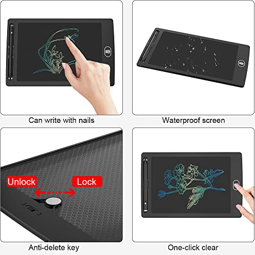 [2 Pack] 8.5 Inch Reusable Colorful LCD Writing Tablet Ewriter,TIQUS Notepad Board with Stylus - Black