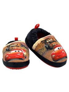 disney cars lightning mcqueen tow mater toddler boys plush aline slippers (7-8 m us toddler, black/red)