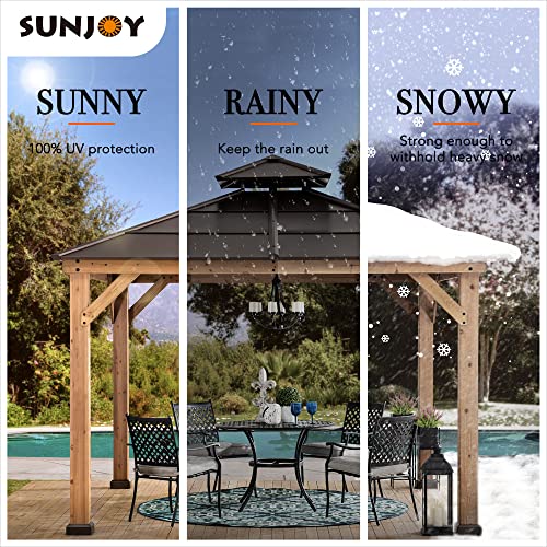 Sunjoy 11' X 11' Cedar Framed Wood Gazebo with Brown Double Steel Hardtop Roof Permanent Canopy for Garden, Backyard Shade, 11 x 11 ft-Chapman