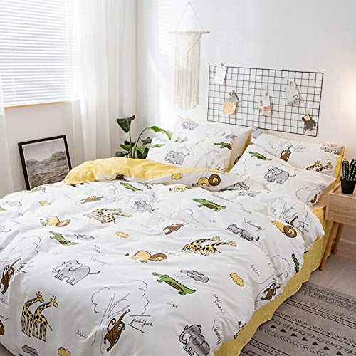 BlueBlue Safari Kids Duvet Cover Set 100% Cotton Bedding for Boys Girls Teens Single Bed Cartoon Lion Elephant Giraffe Monkey Crocodile Pattern Cream White 1 Comforter Cover 2 Pillowcase (Twin, Zoo)