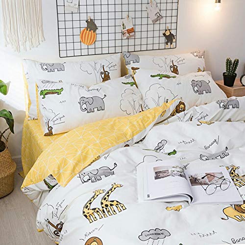 BlueBlue Safari Kids Duvet Cover Set 100% Cotton Bedding for Boys Girls Teens Single Bed Cartoon Lion Elephant Giraffe Monkey Crocodile Pattern Cream White 1 Comforter Cover 2 Pillowcase (Twin, Zoo)