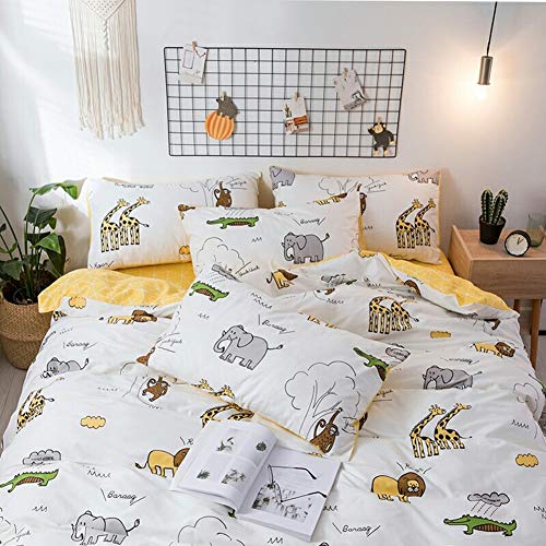 BlueBlue Safari Kids Duvet Cover Set 100% Cotton Bedding for Boys Girls Teens Single Bed Cartoon Lion Elephant Giraffe Monkey Crocodile Pattern Cream White 1 Comforter Cover 2 Pillowcase (Twin, Zoo)