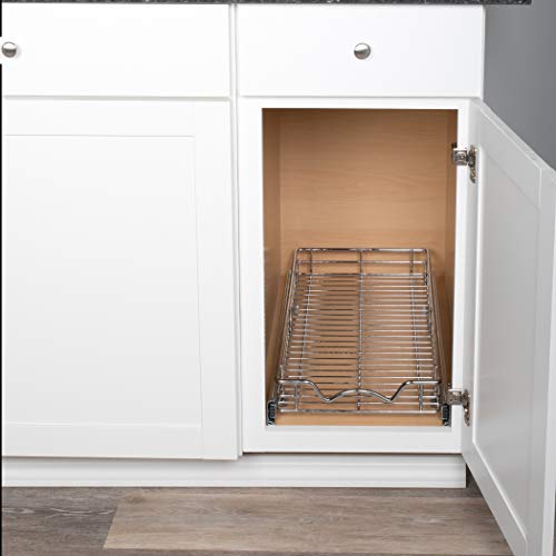 HOLD N' STORAGE Pull Out Cabinet Organizer, Heavy Duty-with Lifetime Limited Warranty -11”W x 21”D - Requires At Least a 12-1/4” Cabinet Opening, Steel Metal cabinet drawers slide out, Chrome Finish