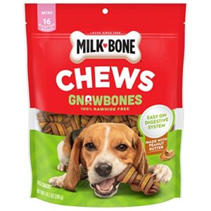 milk-bone chews gnawbones rawhide free dog treats, peanut butter & chicken, 16 long lasting mini knotted bones