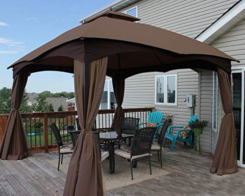 Eurmax USA High Performance Replacement Canopy Top for Lowe's Allen Roth Heavy Duty Gazebo Roof Gazebo Top with Air Vent 10X12 Gazebo Cover #GF-12S004B-1, Replacement Top Only（Brown）