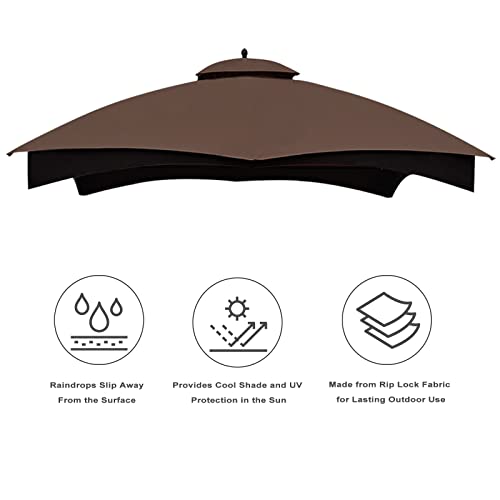 Eurmax USA High Performance Replacement Canopy Top for Lowe's Allen Roth Heavy Duty Gazebo Roof Gazebo Top with Air Vent 10X12 Gazebo Cover #GF-12S004B-1, Replacement Top Only（Brown）