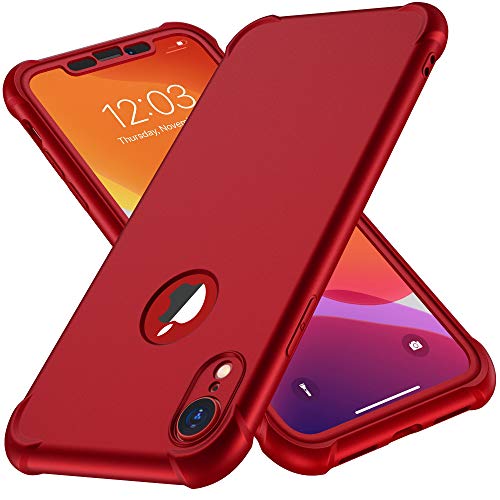 ORETECH Designed for iPhone XR Case, with[2 x Tempered Glass Screen Protector] 360 Full Body Shockproof Anti Scratch Protection Cover Hard PC Soft Rubber Silicone Case for iPhone XR 6.1'' 2018 Red