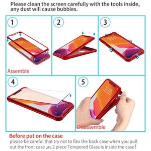 ORETECH Designed for iPhone XR Case, with[2 x Tempered Glass Screen Protector] 360 Full Body Shockproof Anti Scratch Protection Cover Hard PC Soft Rubber Silicone Case for iPhone XR 6.1'' 2018 Red